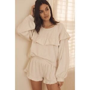 Anthropologie Ruffle Cotton Sweatshirt Top